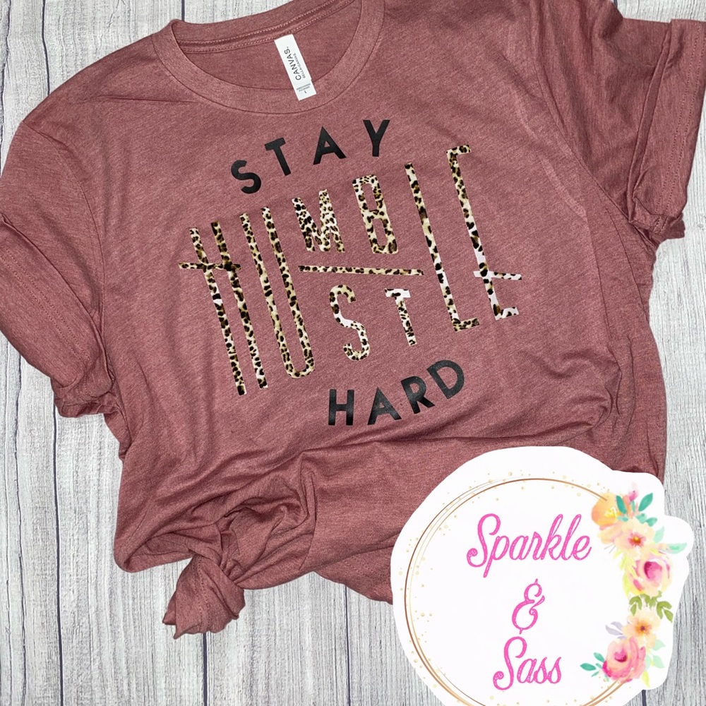 Stay Humble Hustle Hard Leopard plus size tee